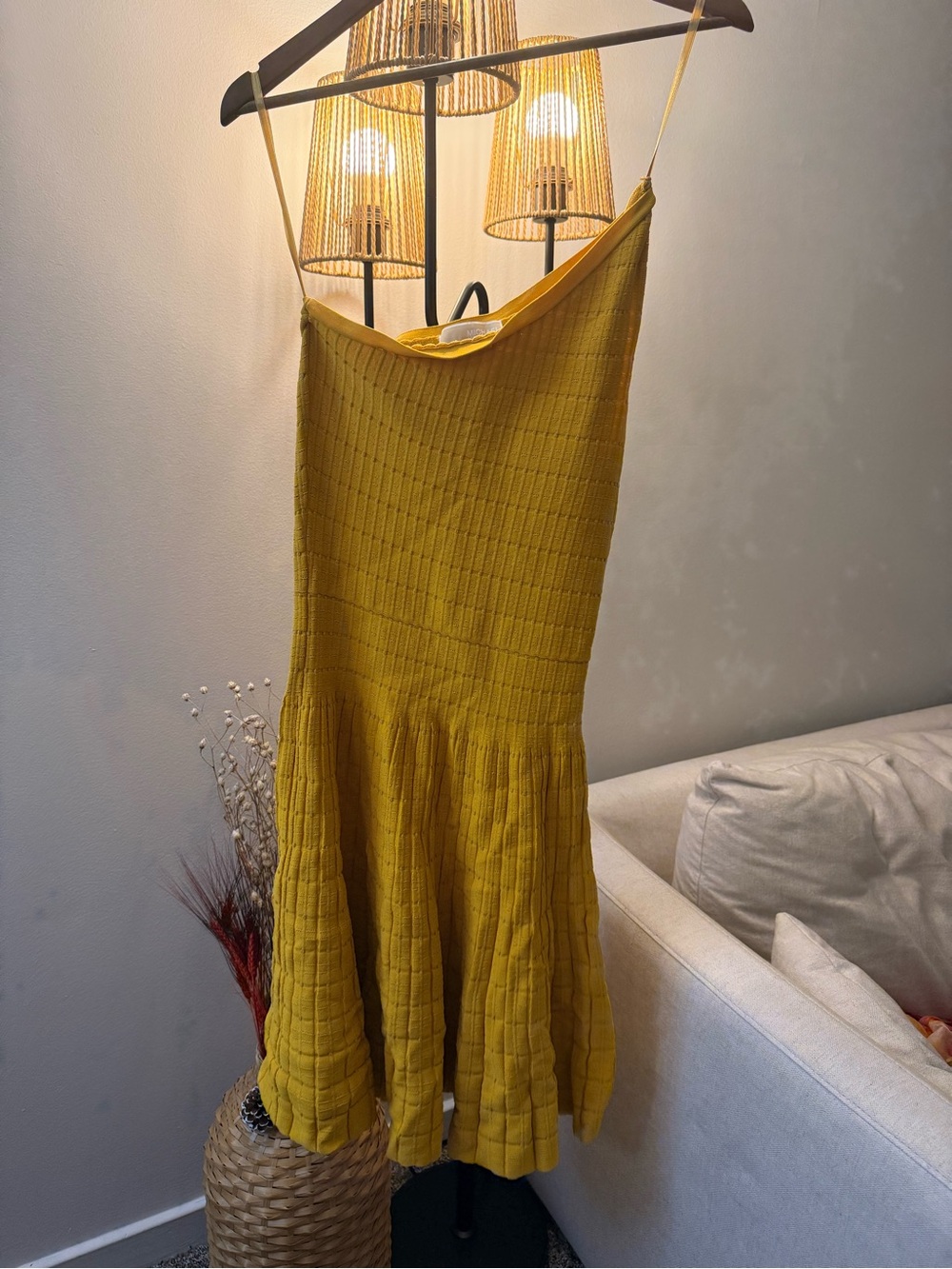 Michael Kors Mustard One-Shoulder Textured Midi Dress - Picture 2 of 5